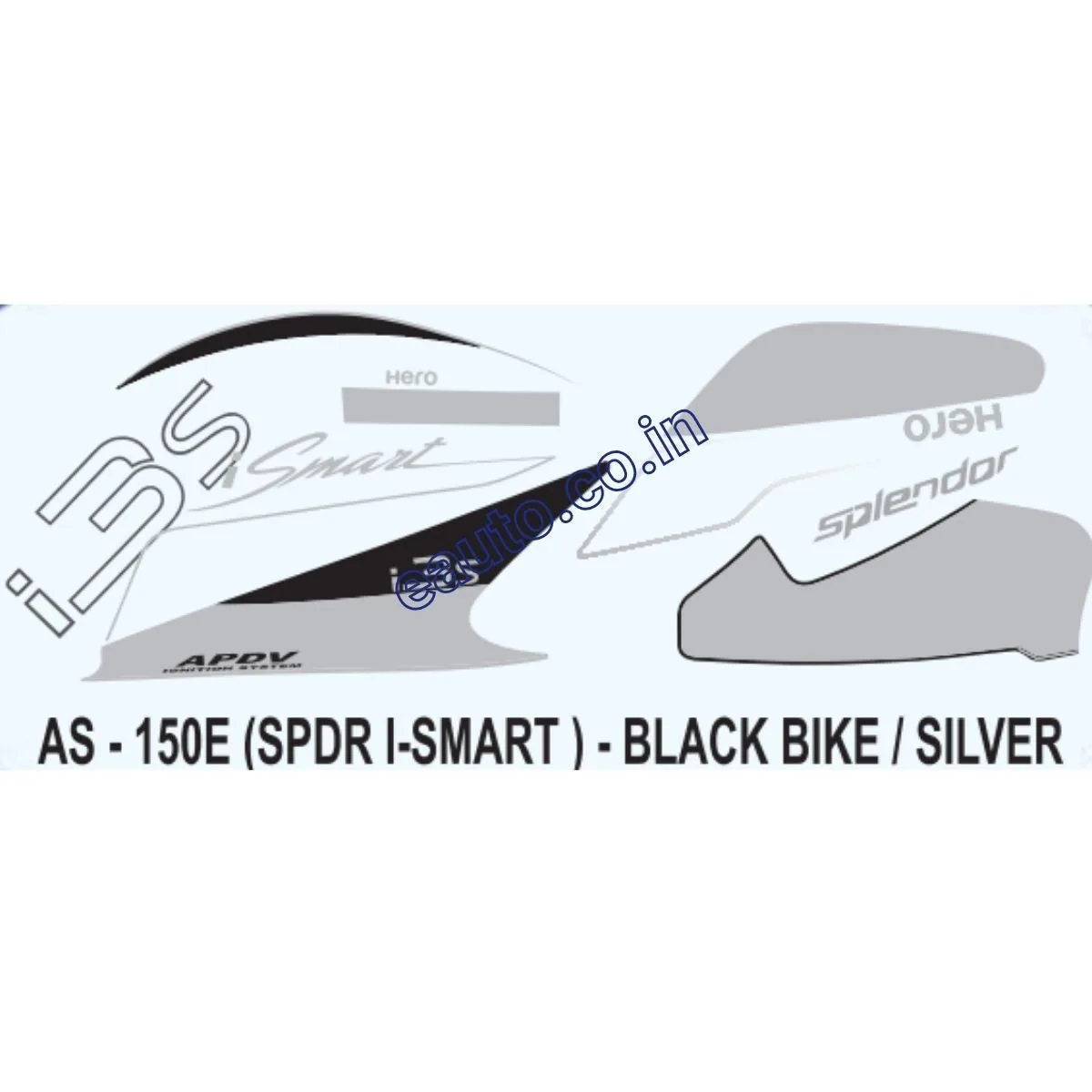 Graphics Sticker Set for Hero Splendor iSmart i3S | Black Vehicle | Silver Sticker | Both Sides