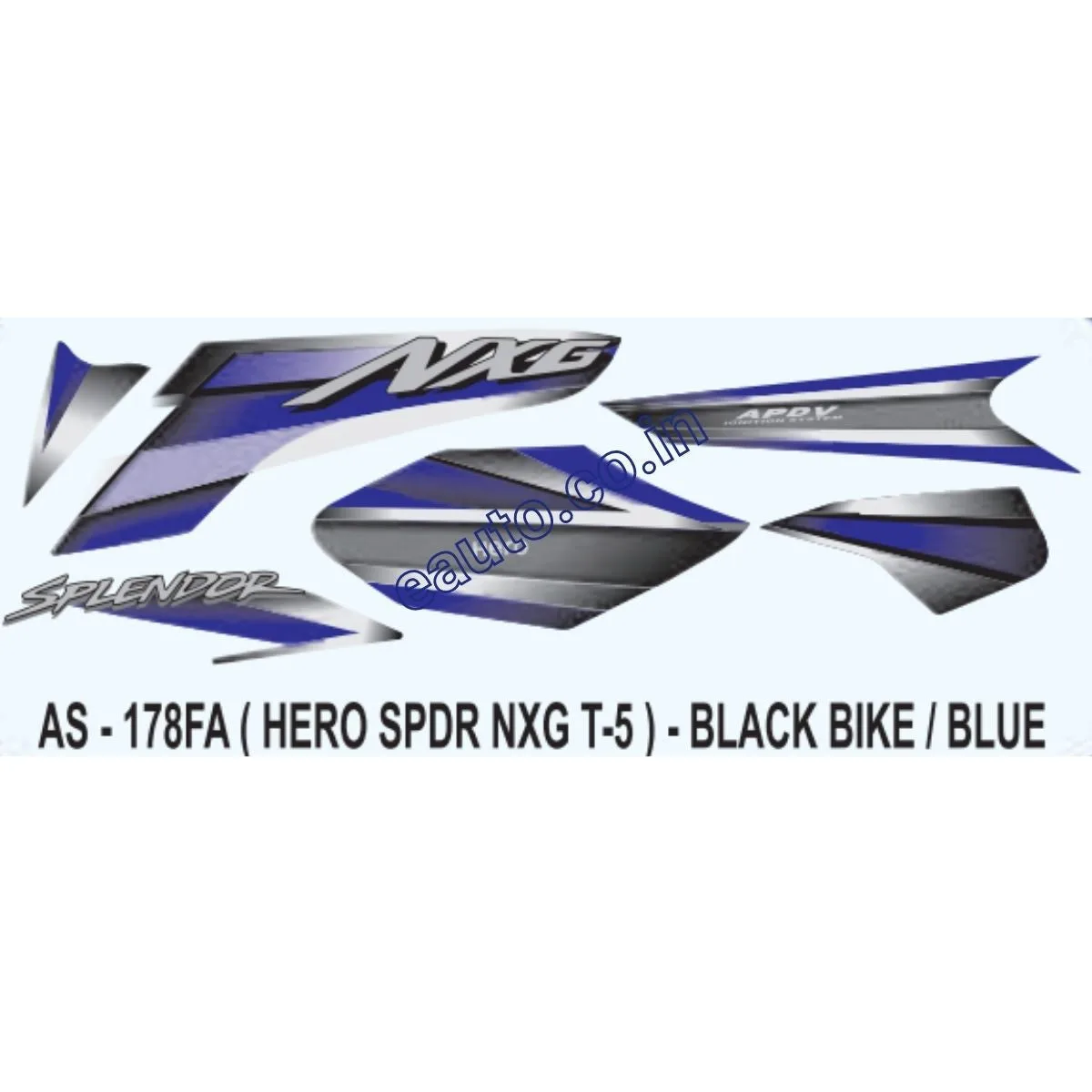 Graphics Sticker Set for Hero Splendor NXG | Type 5 | Black Vehicle | Blue Sticker | Both Sides