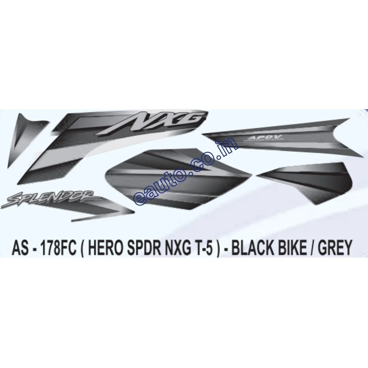 Graphics Sticker Set for Hero Splendor NXG | Type 5 | Black Vehicle | Grey Sticker | Both Sides