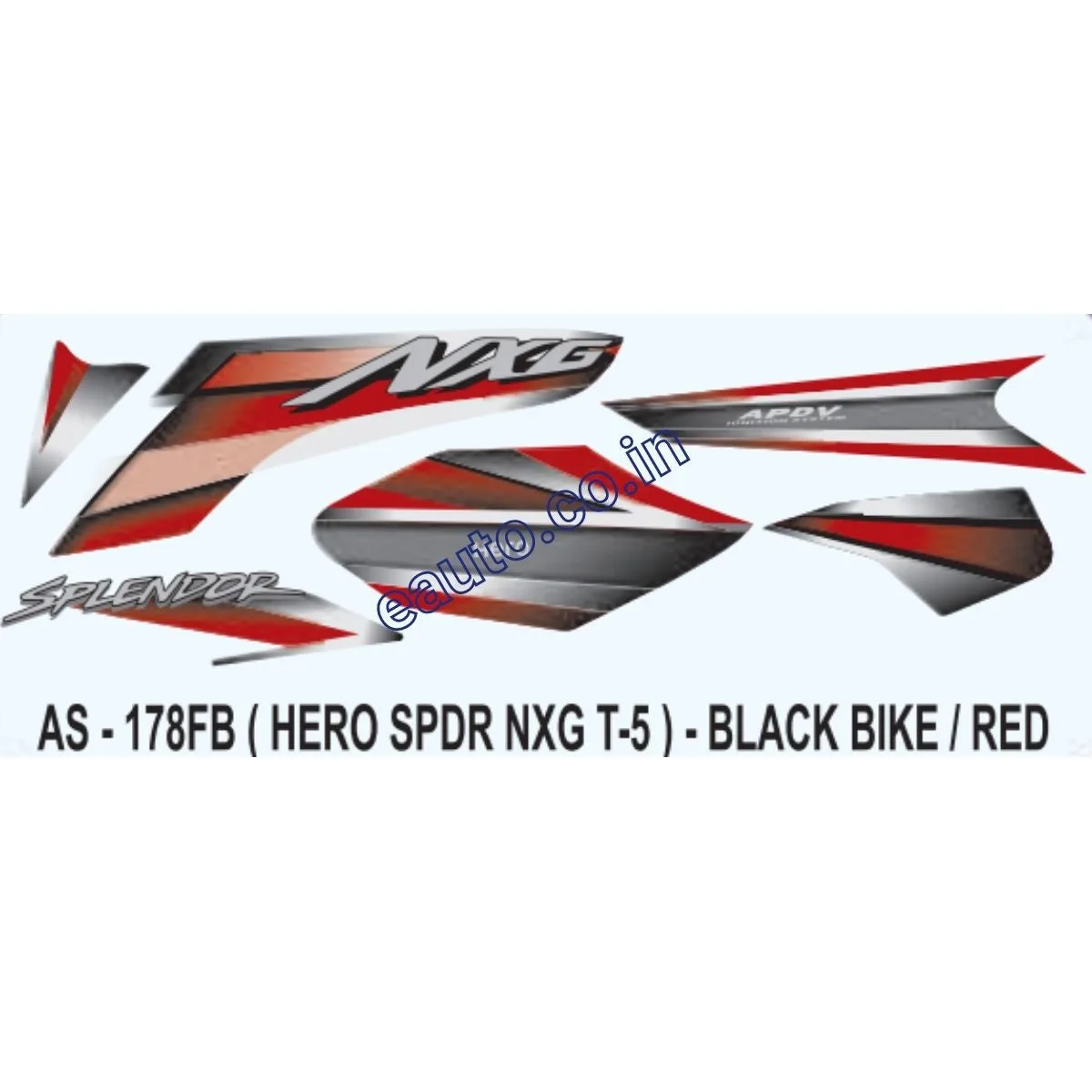 Graphics Sticker Set for Hero Splendor NXG | Type 5 | Black Vehicle | Red Sticker | Both Sides