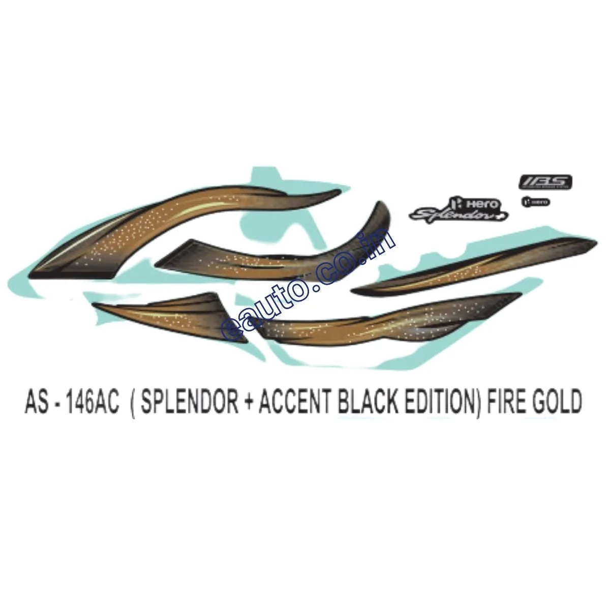Graphics Sticker Set for Hero Splendor Plus | Accent Black Edition | Fire Gold Sticker | Both Sides