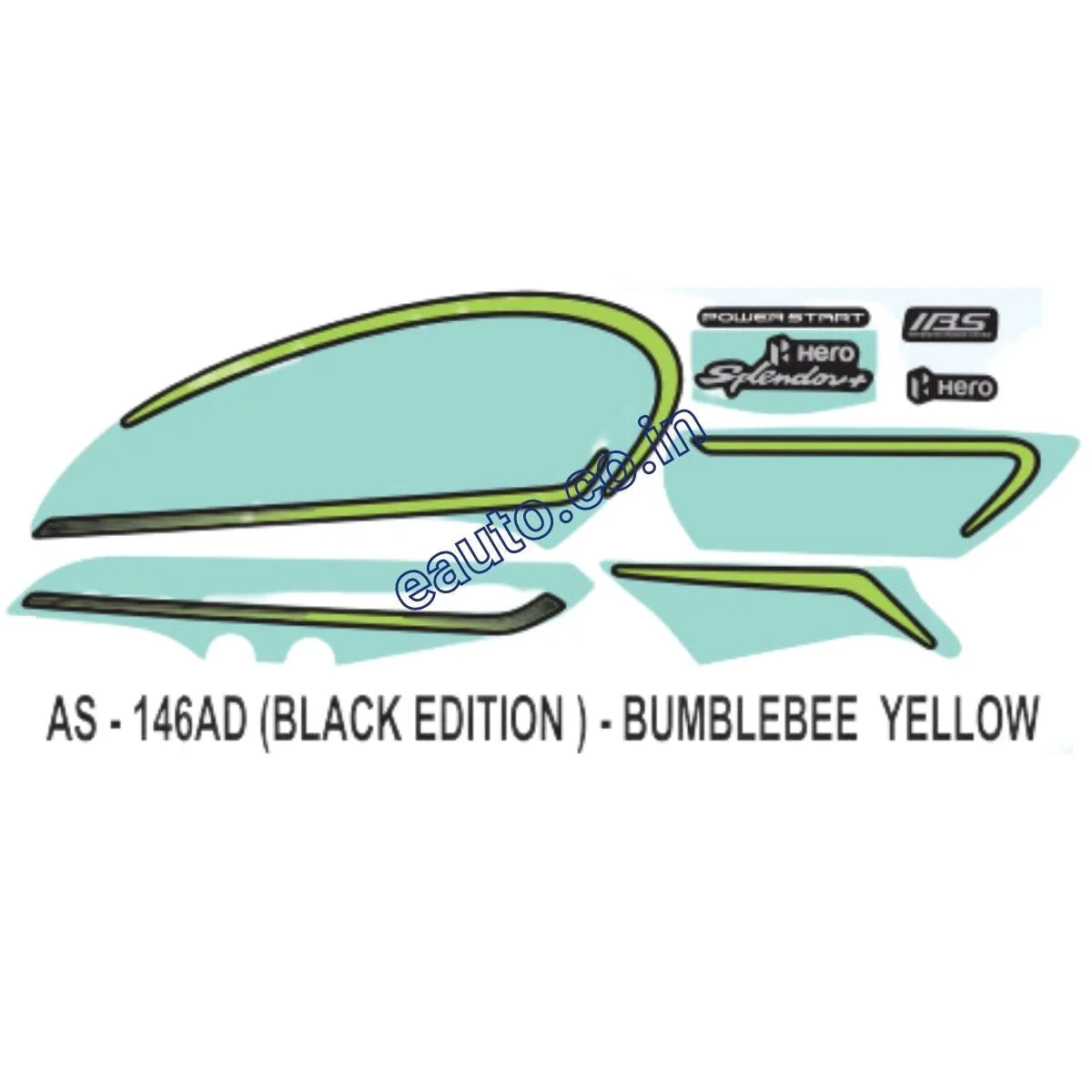 Graphics Sticker Set for Hero Splendor Plus | Black Edition | Bumblebee Yellow Sticker | Both Sides