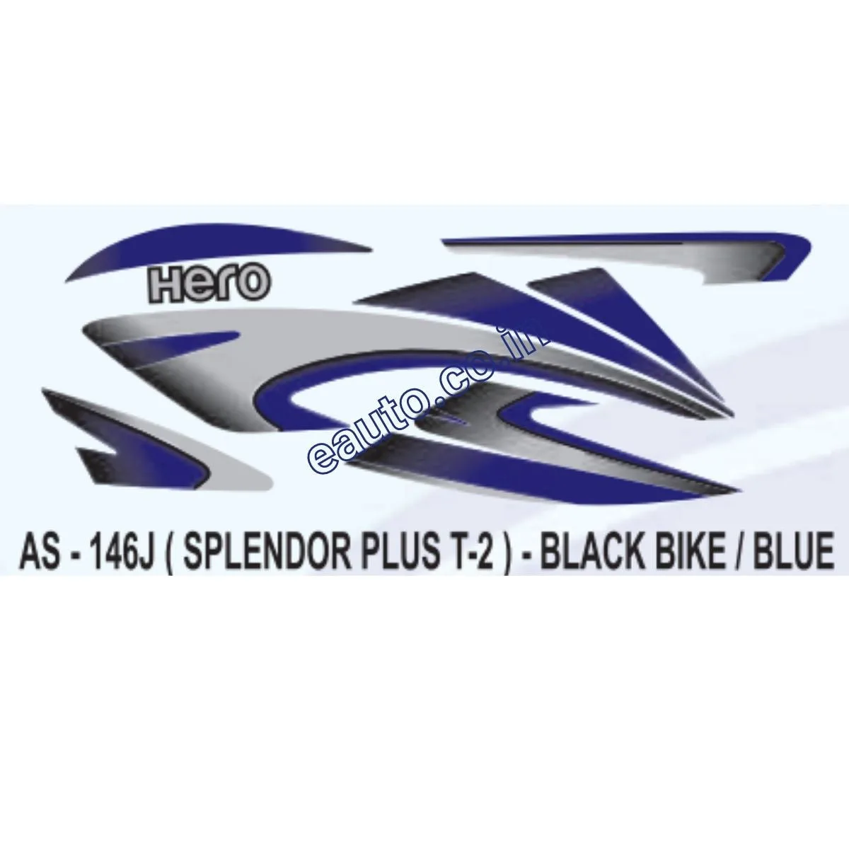 Graphics Sticker Set for Hero Splendor Plus | Type 2 | Black Vehicle | Blue Sticker | Both Sides