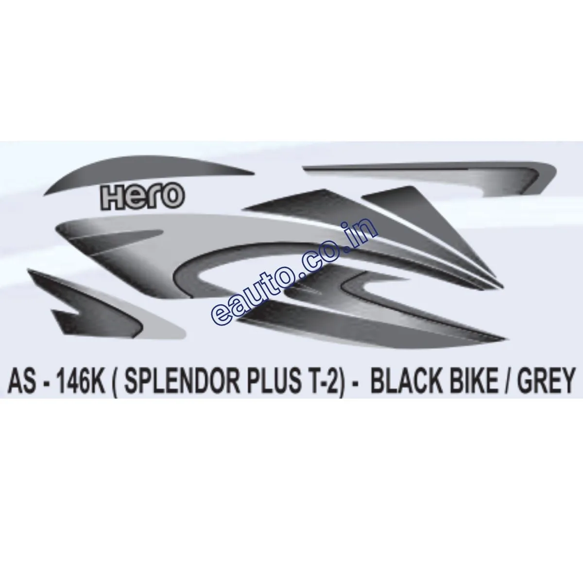 Graphics Sticker Set for Hero Splendor Plus | Type 2 | Black Vehicle | Grey Sticker | Both Sides