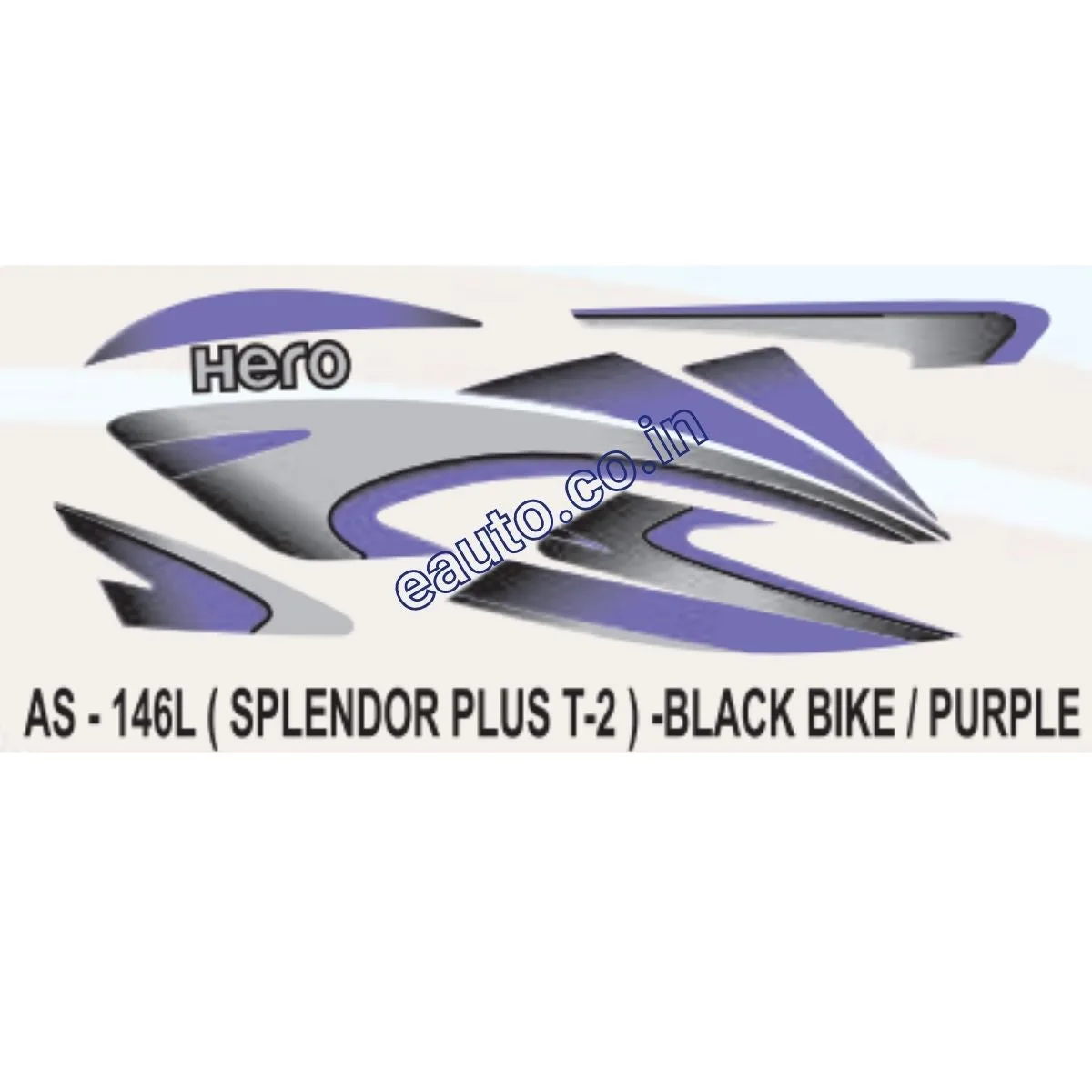 Graphics Sticker Set for Hero Splendor Plus | Type 2 | Black Vehicle | Purple Sticker | Both Sides