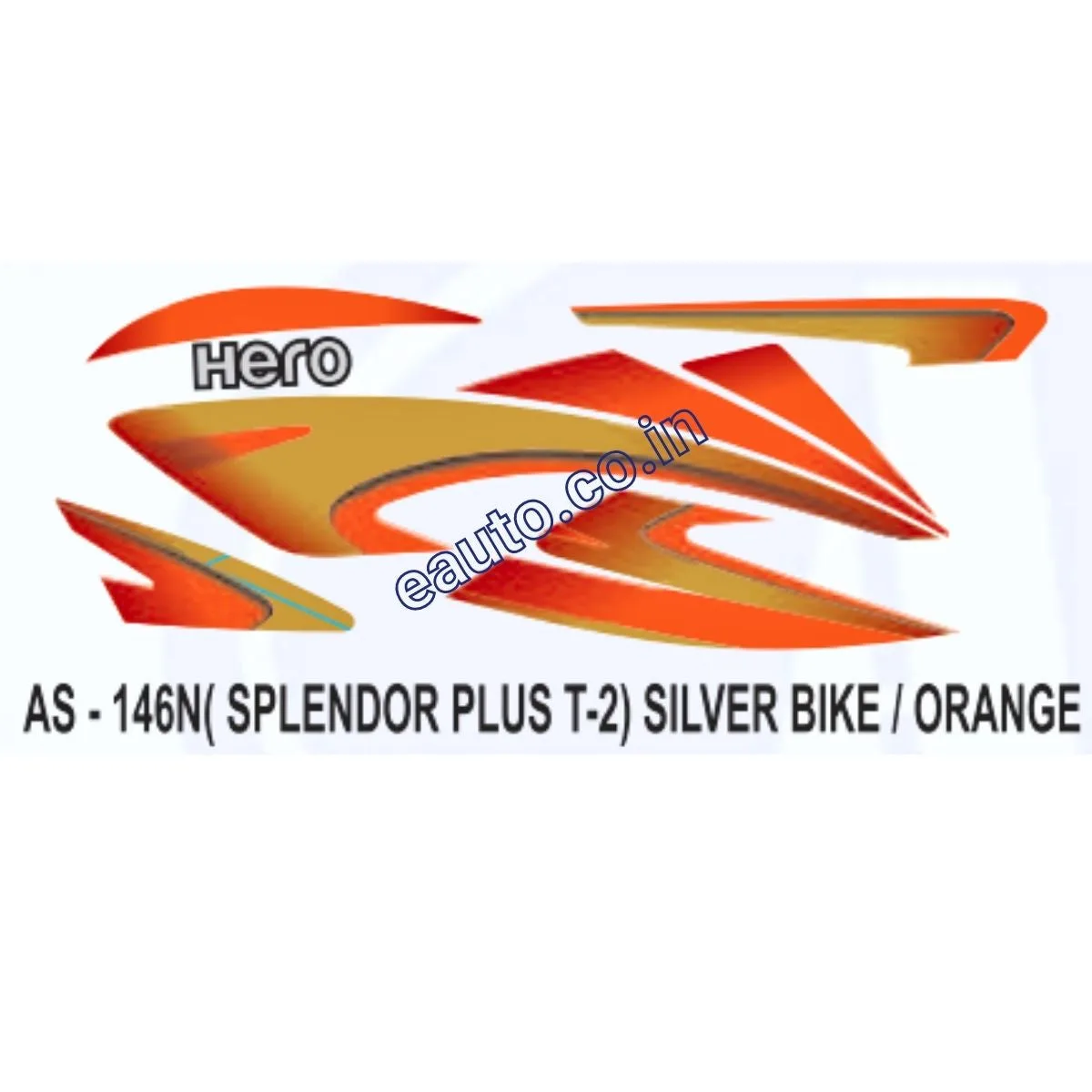 Graphics Sticker Set for Hero Splendor Plus | Type 2 | Silver Vehicle | Orange Sticker | Both Sides