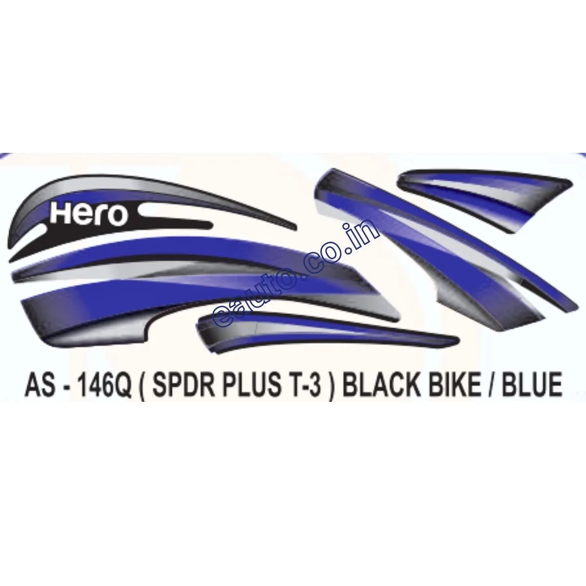 Graphics Sticker Set for Hero Splendor Plus | Type 3 | Black Vehicle | Blue Sticker | Both Sides