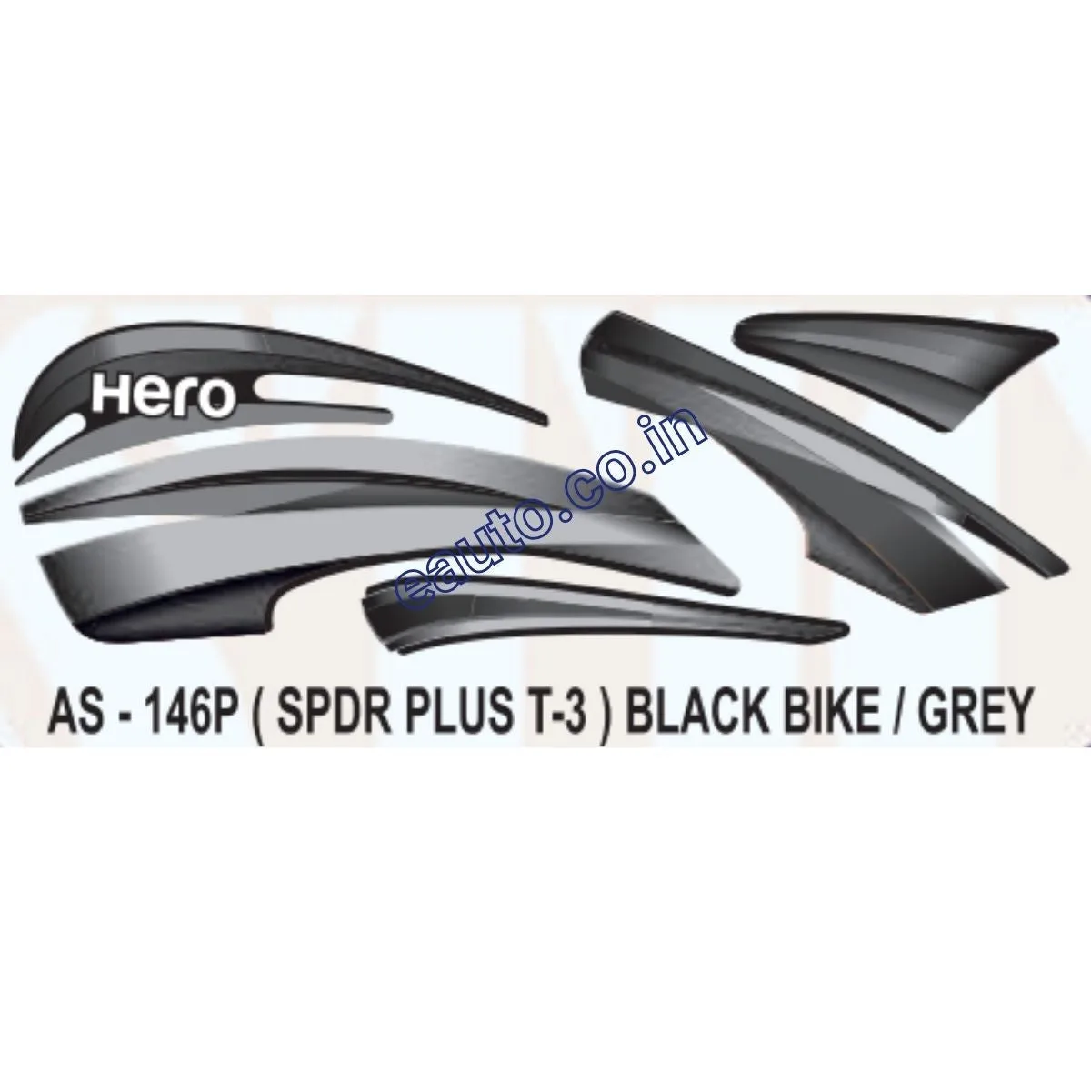 Graphics Sticker Set for Hero Splendor Plus | Type 3 | Black Vehicle | Grey Sticker | Both Sides