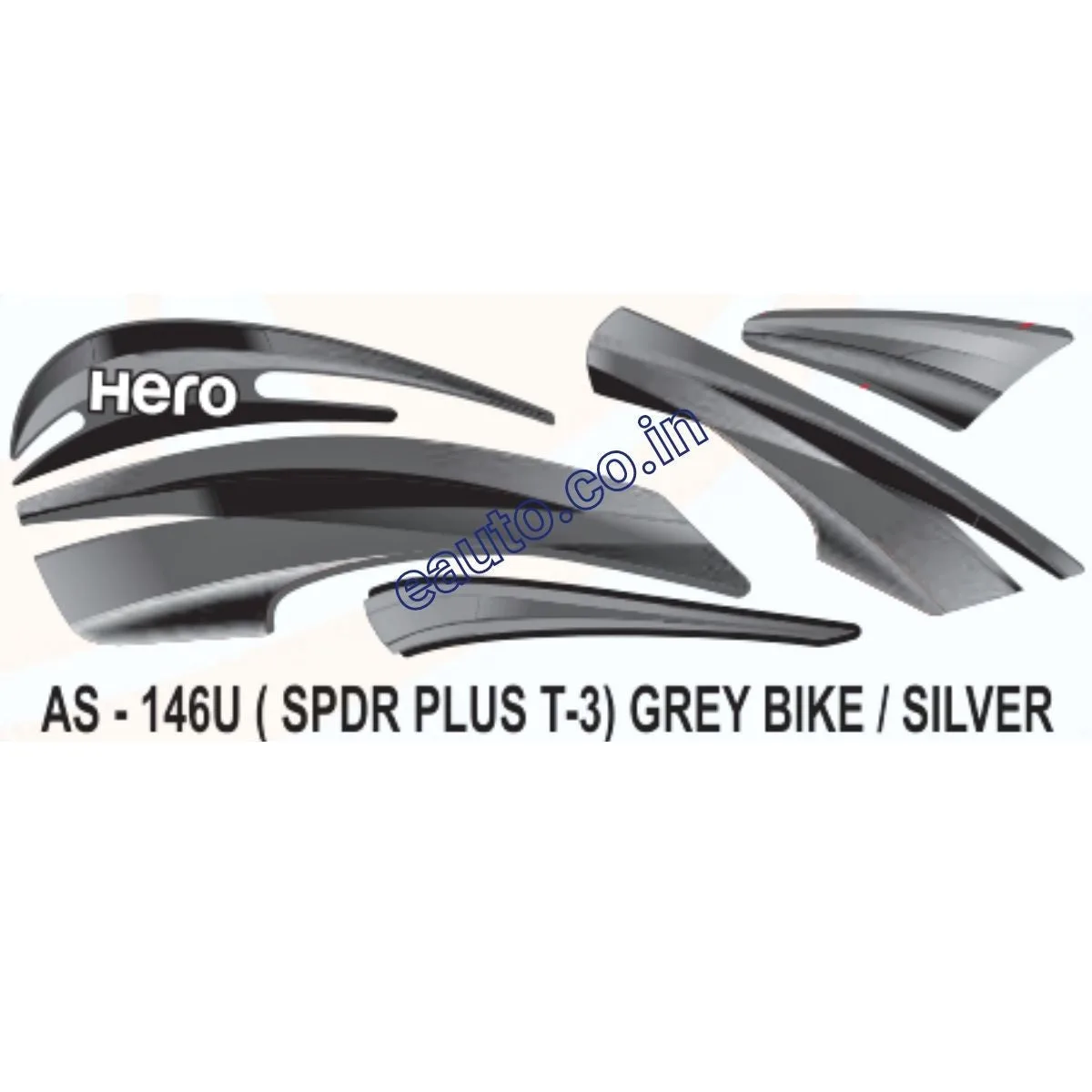 Graphics Sticker Set for Hero Splendor Plus | Type 3 | Grey Vehicle | Silver Sticker | Both Sides