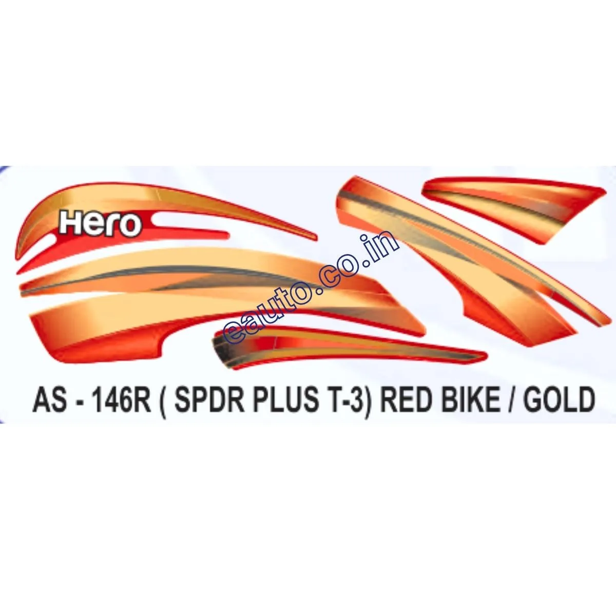 Graphics Sticker Set for Hero Splendor Plus | Type 3 | Red Vehicle | Gold Sticker | Both Sides