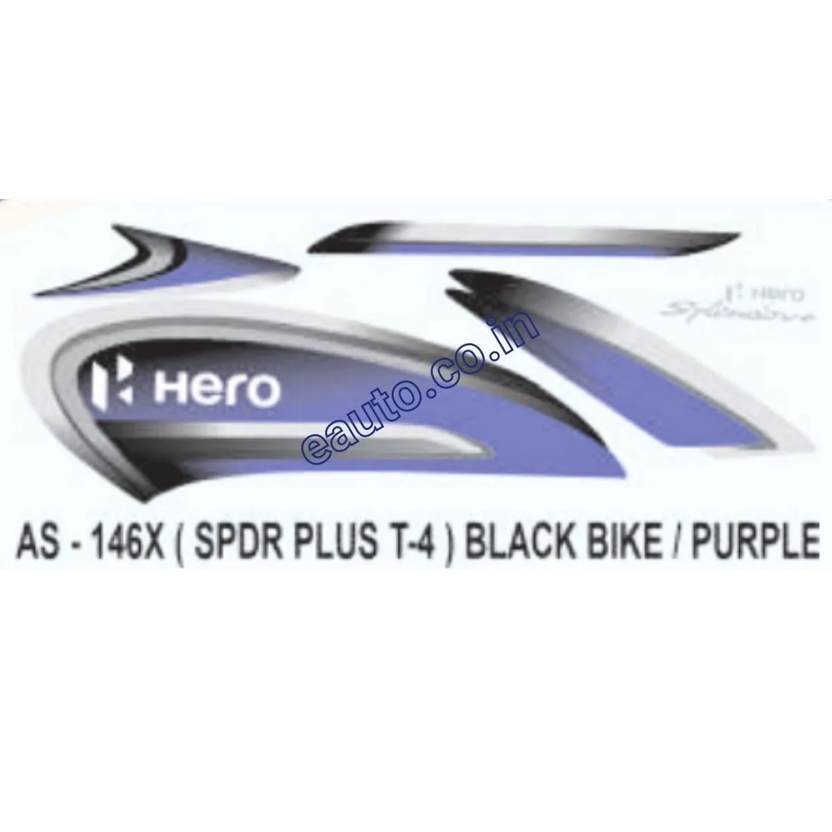 Graphics Sticker Set for Hero Splendor Plus | Type 4 | Black Vehicle | Purple Sticker | Both Sides