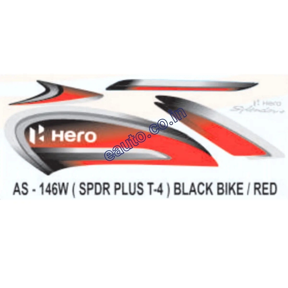 Graphics Sticker Set for Hero Splendor Plus | Type 4 | Black Vehicle | Red Sticker | Both Sides