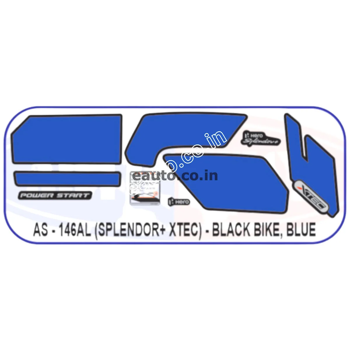 Graphics Sticker Set for Hero Splendor Plus | XTEC | Black Vehicle | Blue Sticker | Both Sides