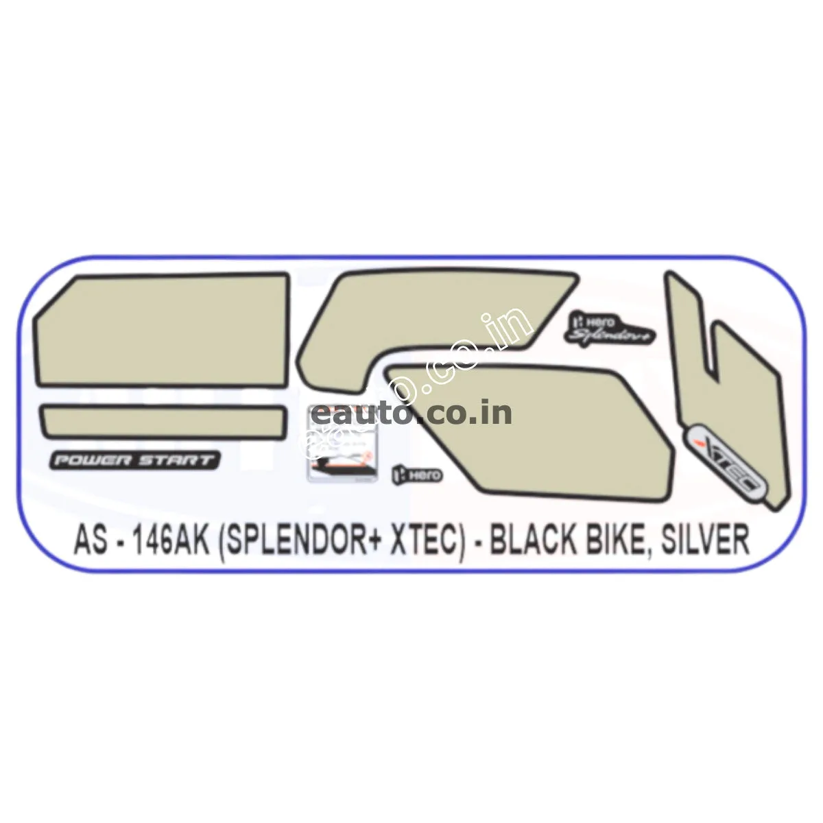 Graphics Sticker Set for Hero Splendor Plus | XTEC | Black Vehicle | Silver Sticker | Both Sides