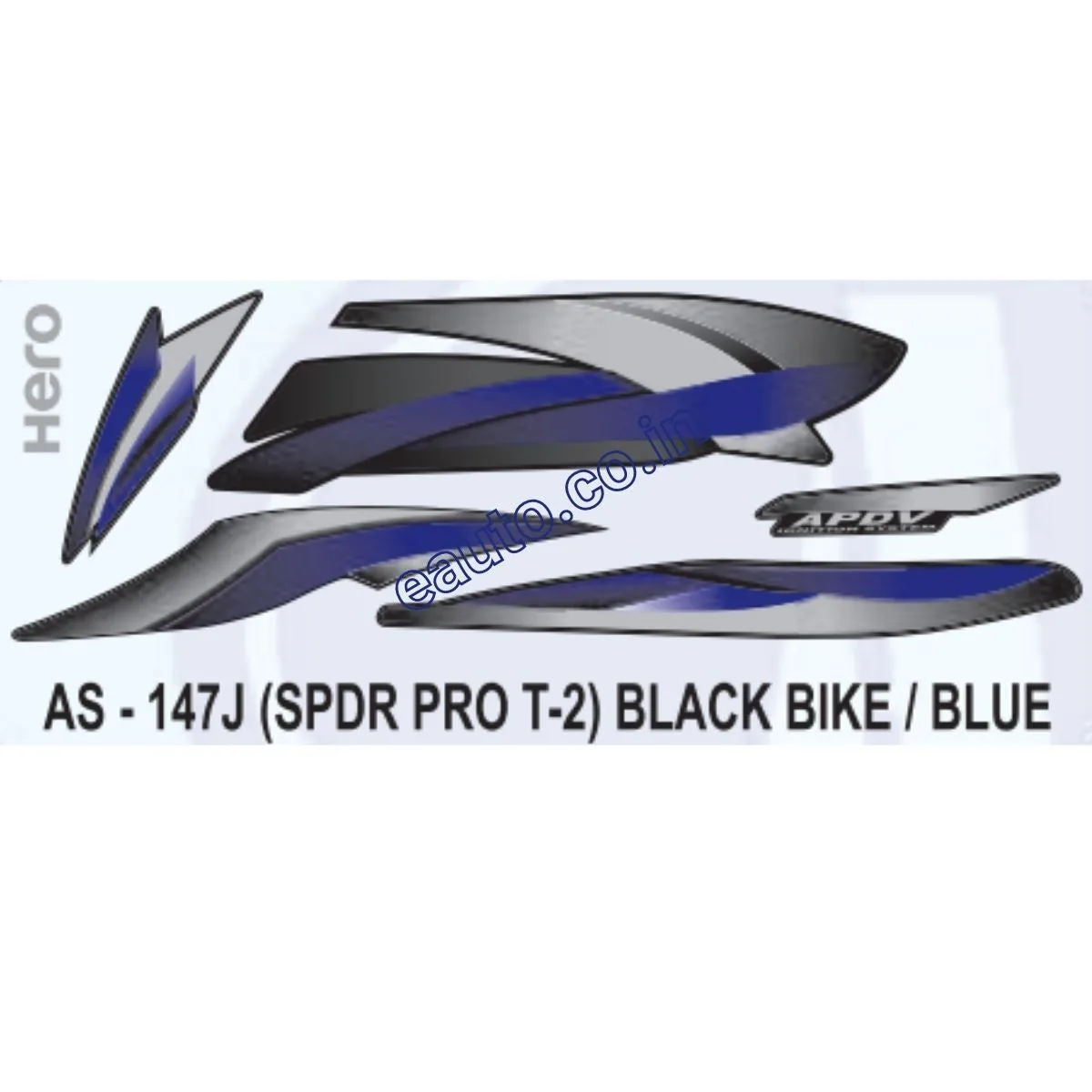 Graphics Sticker Set for Hero Splendor Pro | Type 2 | Black Vehicle | Blue Sticker | Both Sides