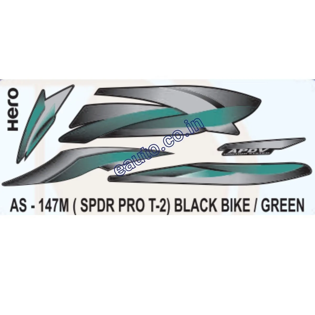Graphics Sticker Set for Hero Splendor Pro | Type 2 | Black Vehicle | Green Sticker | Both Sides