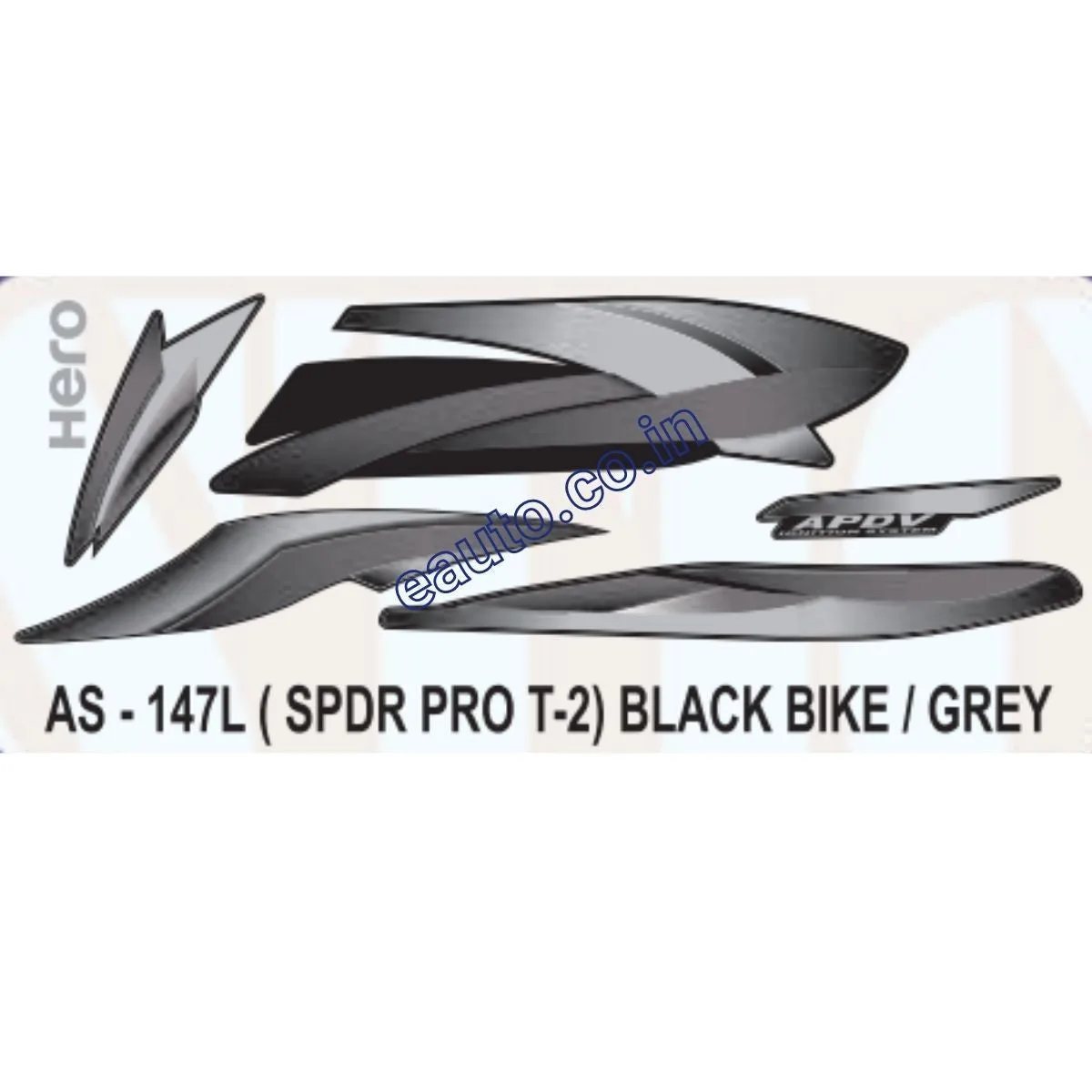 Graphics Sticker Set for Hero Splendor Pro | Type 2 | Black Vehicle | Grey Sticker | Both Sides