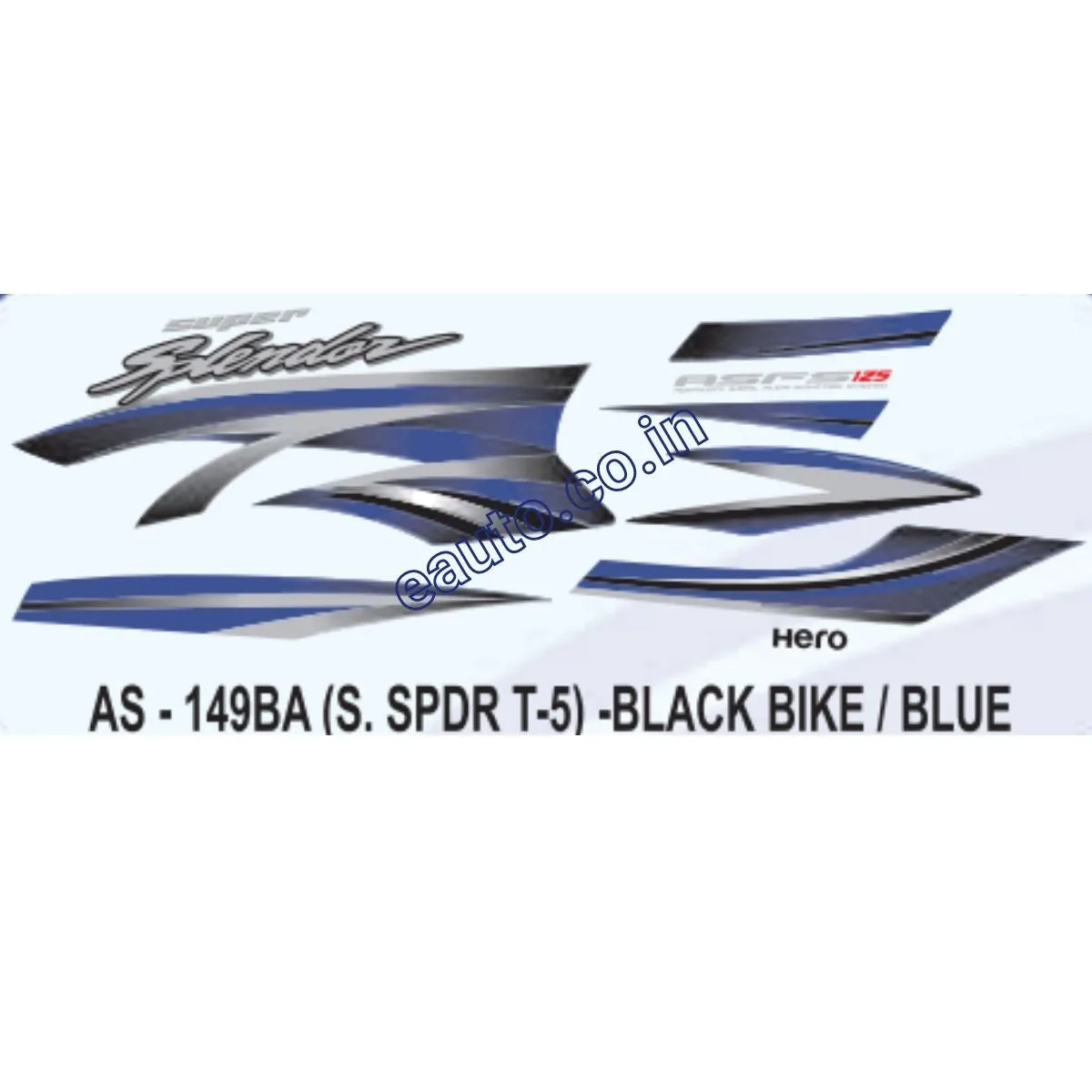 Graphics Sticker Set for Hero Super Splendor 125 | Type 5 | Black Vehicle | Blue Sticker | Both Sides