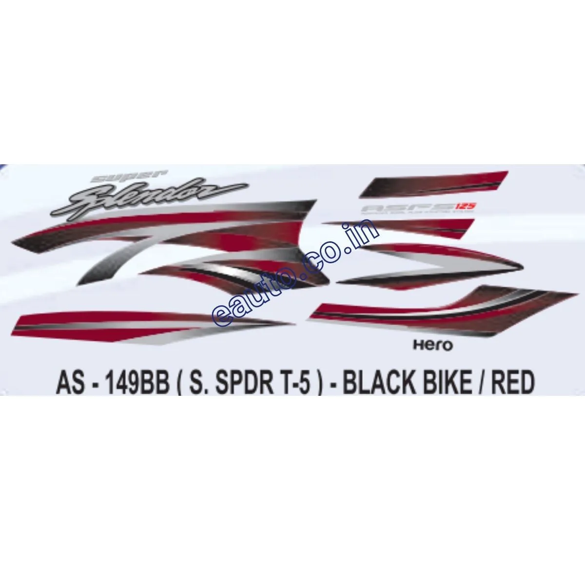 Graphics Sticker Set for Hero Super Splendor 125 | Type 5 | Black Vehicle | Red Sticker | Both Sides