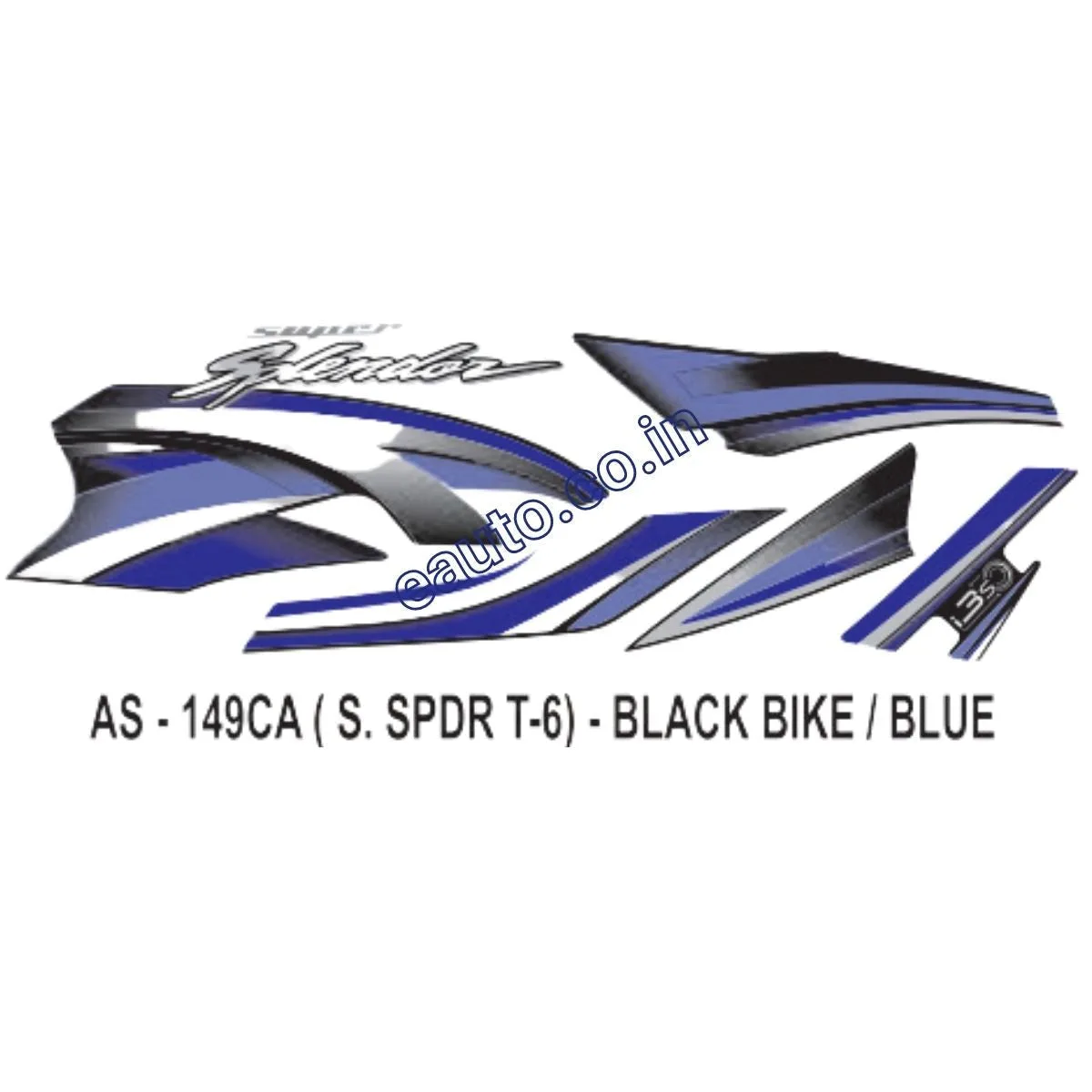 Graphics Sticker Set for Hero Super Splendor i3S | Type 6 | Black Vehicle | Blue Sticker | Both Sides