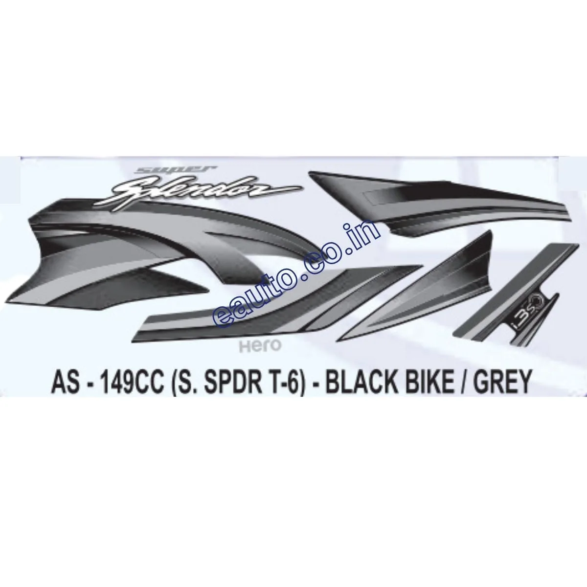 Graphics Sticker Set for Hero Super Splendor i3S | Type 6 | Black Vehicle | Grey Sticker | Both Sides