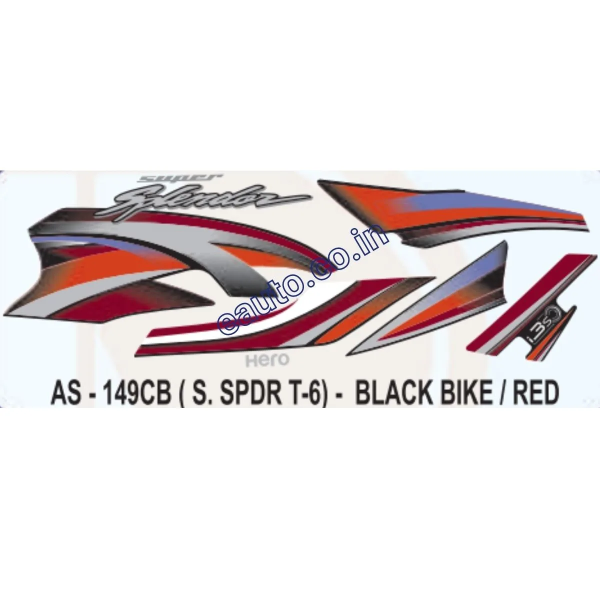 Graphics Sticker Set for Hero Super Splendor i3S | Type 6 | Black Vehicle | Red Sticker | Both Sides