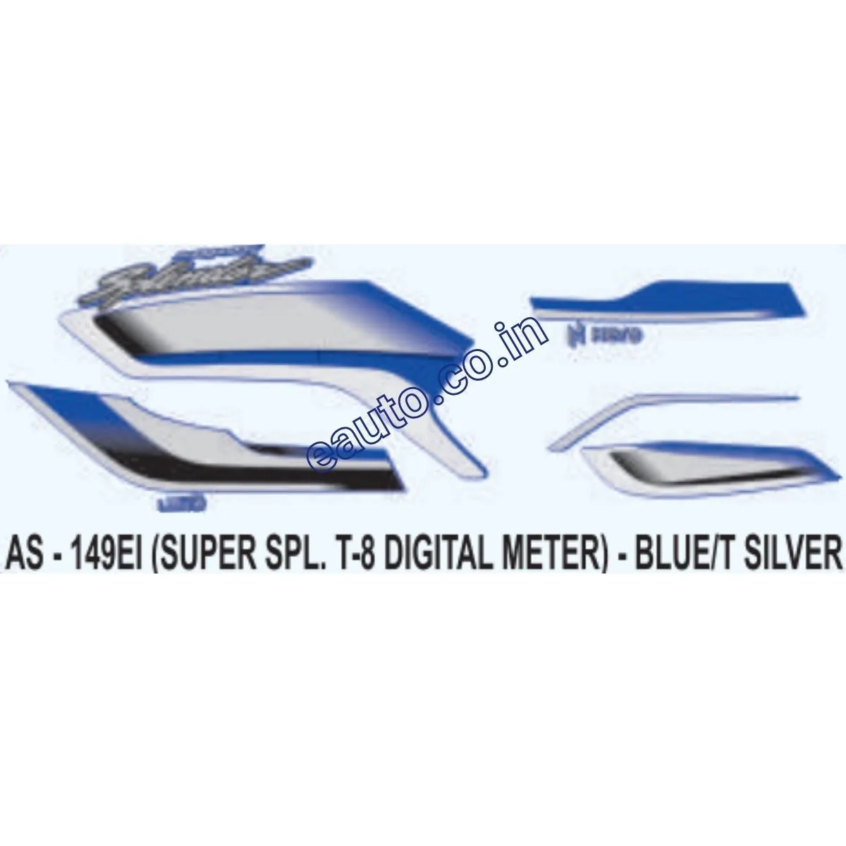 Graphics Sticker Set for Hero Super Splendor i3S | Type 8 | Digital Meter | Blue & Silver Sticker | Both Sides