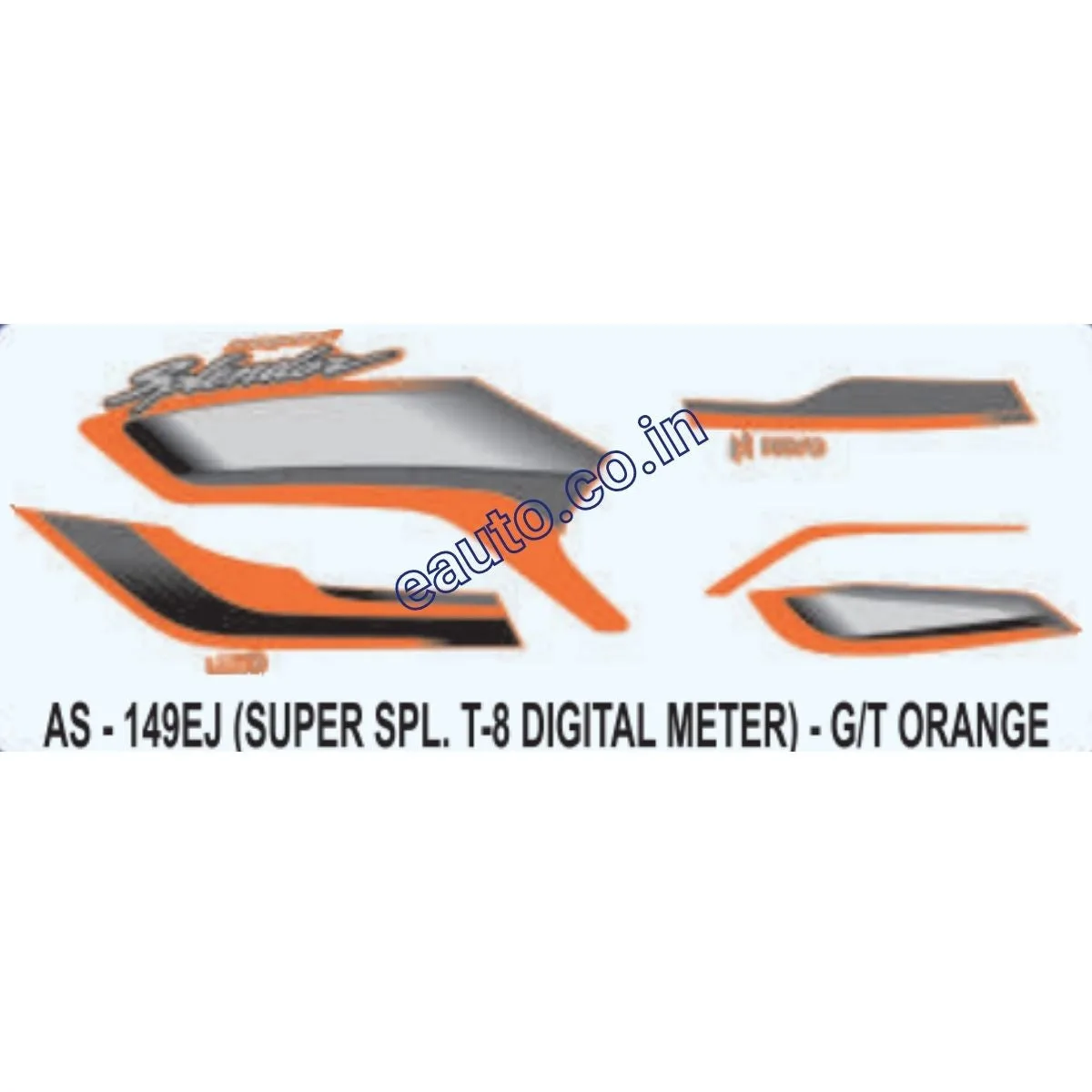 Graphics Sticker Set for Hero Super Splendor i3S | Type 8 | Digital Meter | Grey & Orange Sticker | Both Sides