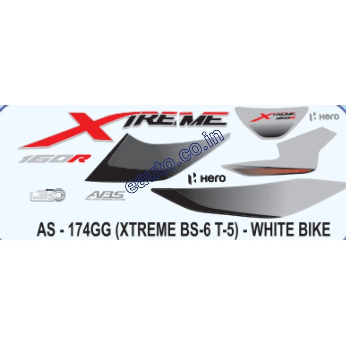 Graphics Sticker Set for Hero Xtreme 160R BS6 | Type 5 | White Vehicle | Both Sides