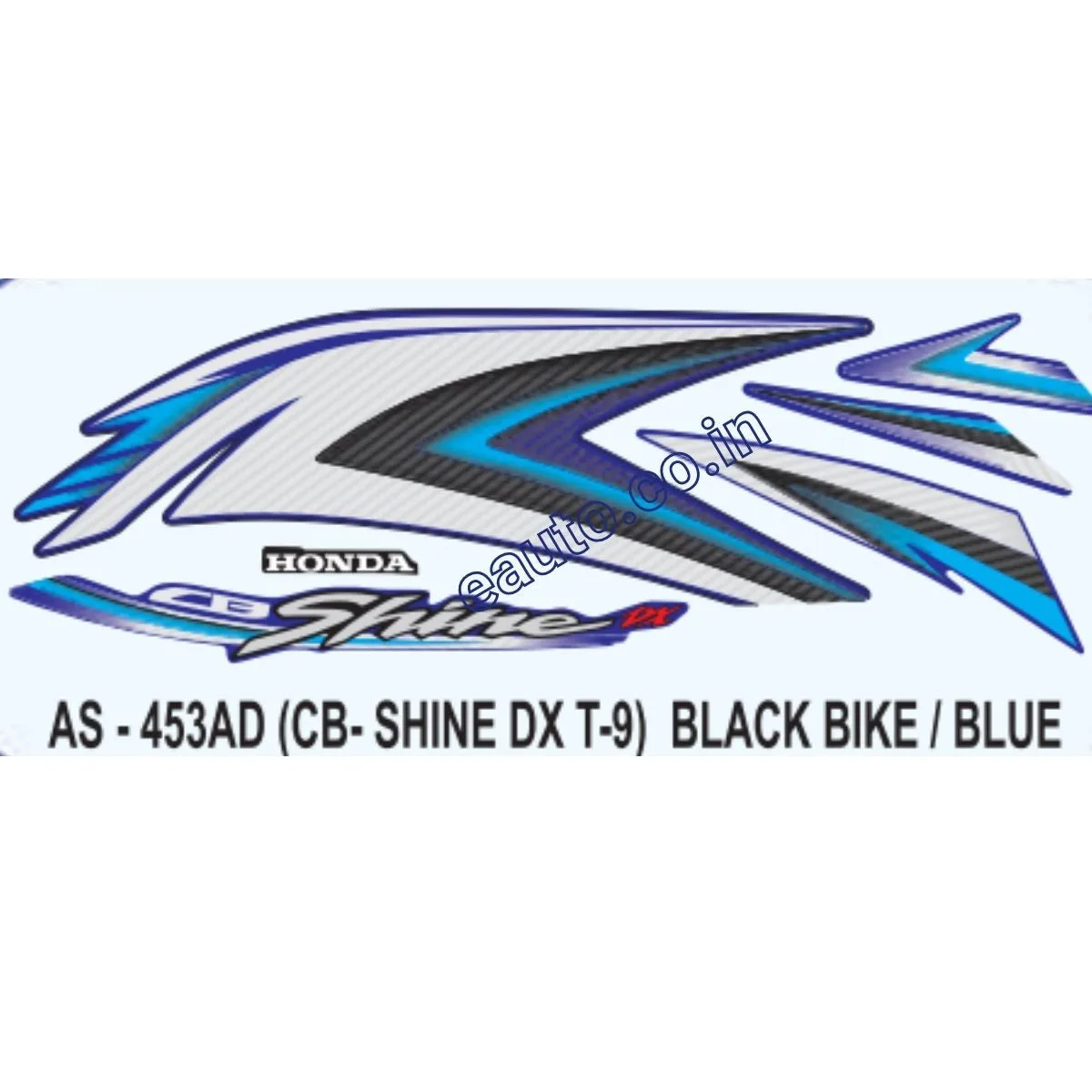 Graphics Sticker Set for Honda CB Shine DX | Type 9 | Black Vehicle | Blue Sticker | Both Sides