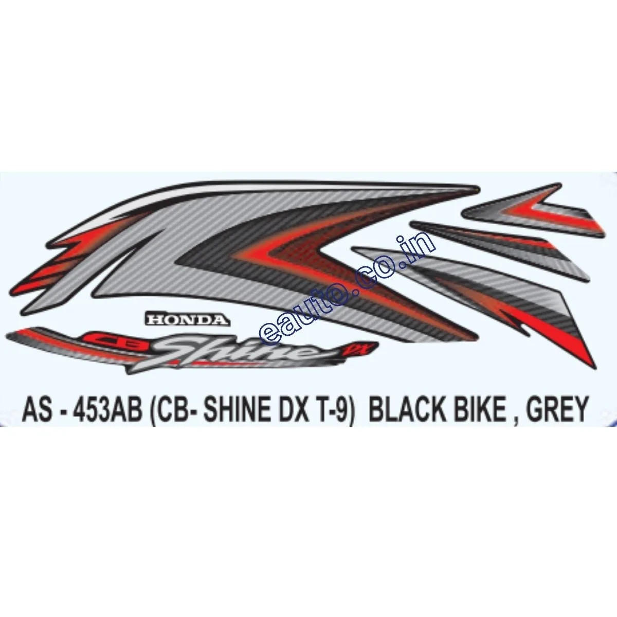 Graphics Sticker Set for Honda CB Shine DX | Type 9 | Black Vehicle | Grey Sticker | Both Sides