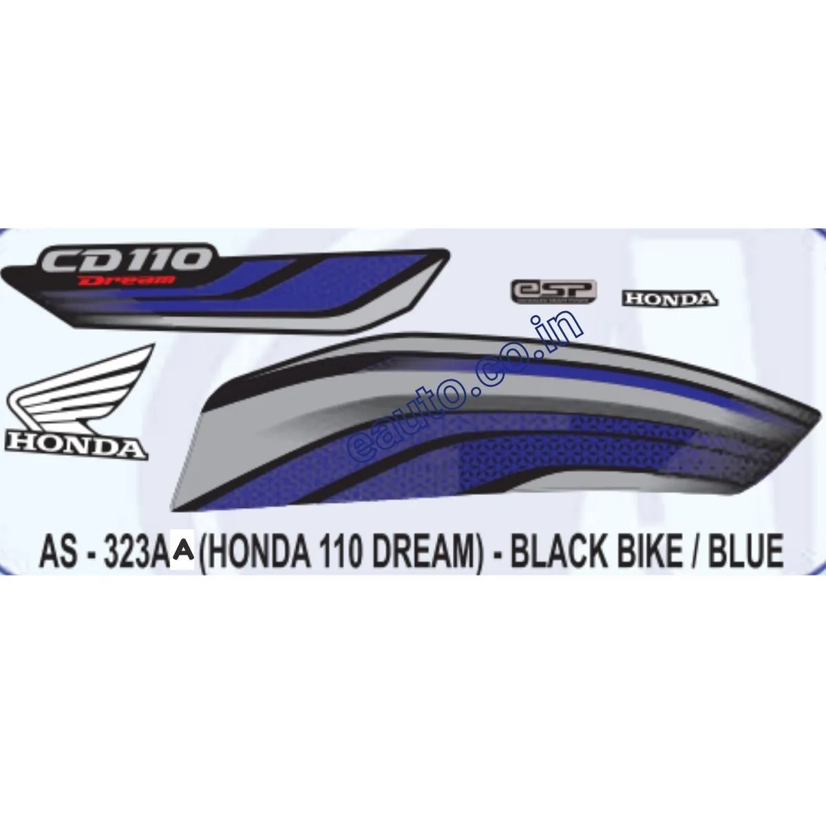 Graphics Sticker Set for Honda CD 110 Dream | eSP | Black Vehicle | Blue Sticker | Both Sides