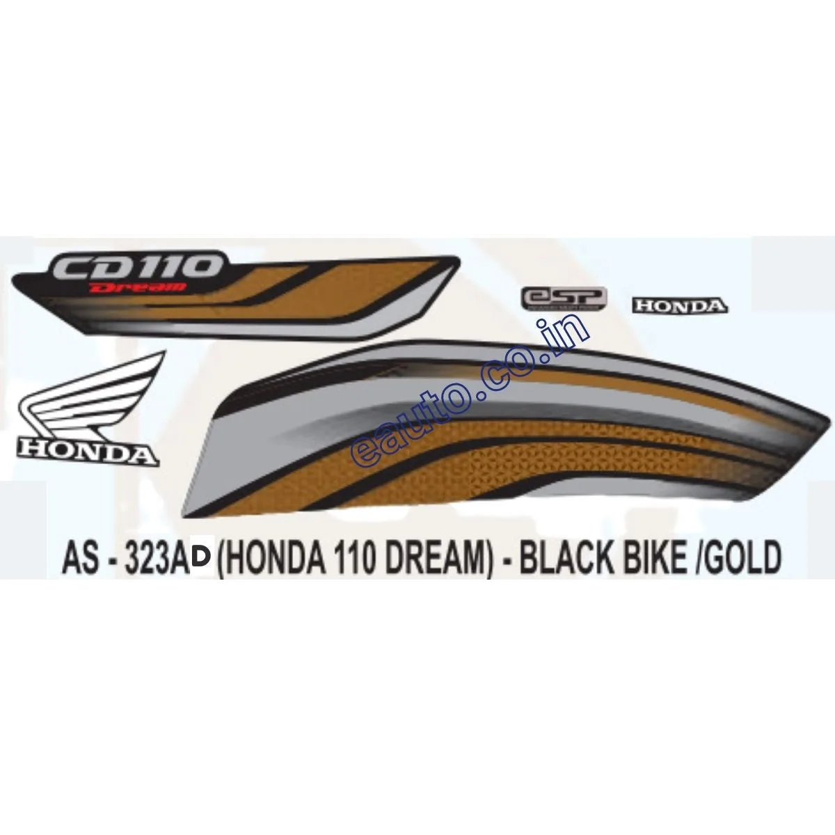 Graphics Sticker Set for Honda CD 110 Dream | eSP | Black Vehicle | Gold Sticker | Both Sides