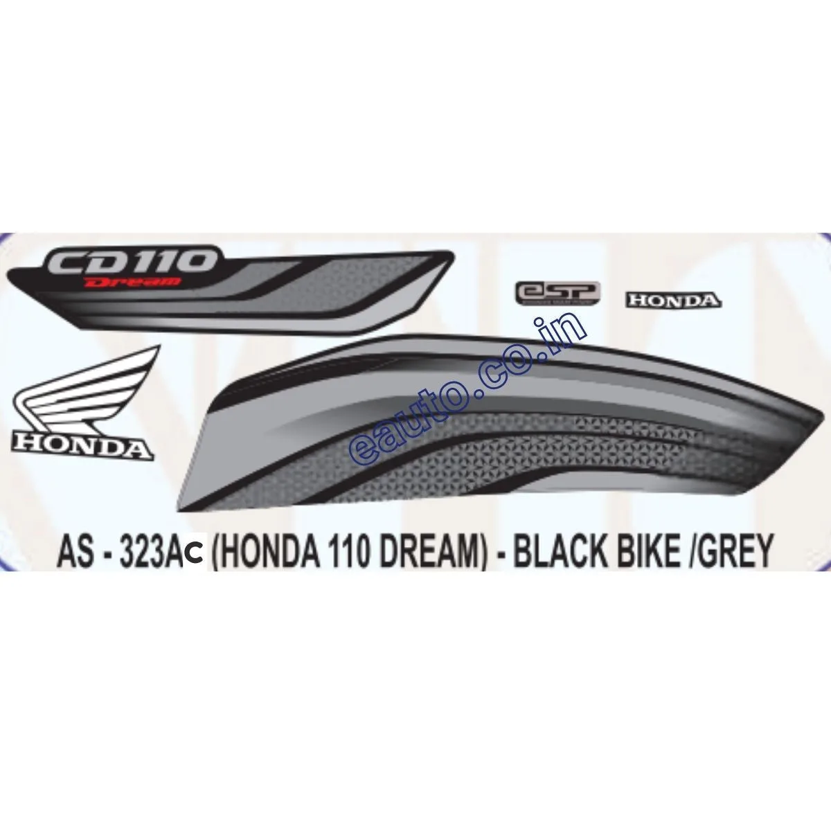 Graphics Sticker Set for Honda CD 110 Dream | eSP | Black Vehicle | Grey Sticker | Both Sides