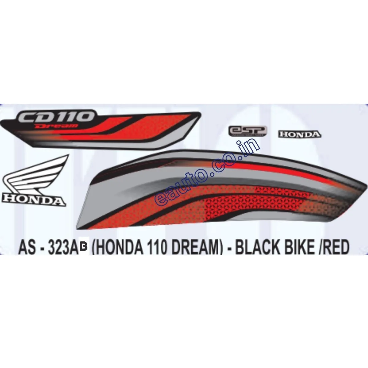 Graphics Sticker Set for Honda CD 110 Dream | eSP | Black Vehicle | Red Sticker | Both Sides