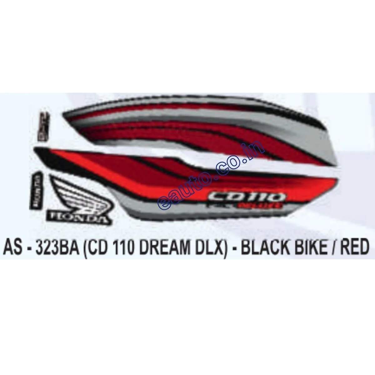 Graphics Sticker Set for Honda CD Dream 110 DLX | Black Vehicle | Red Sticker | Both Sides