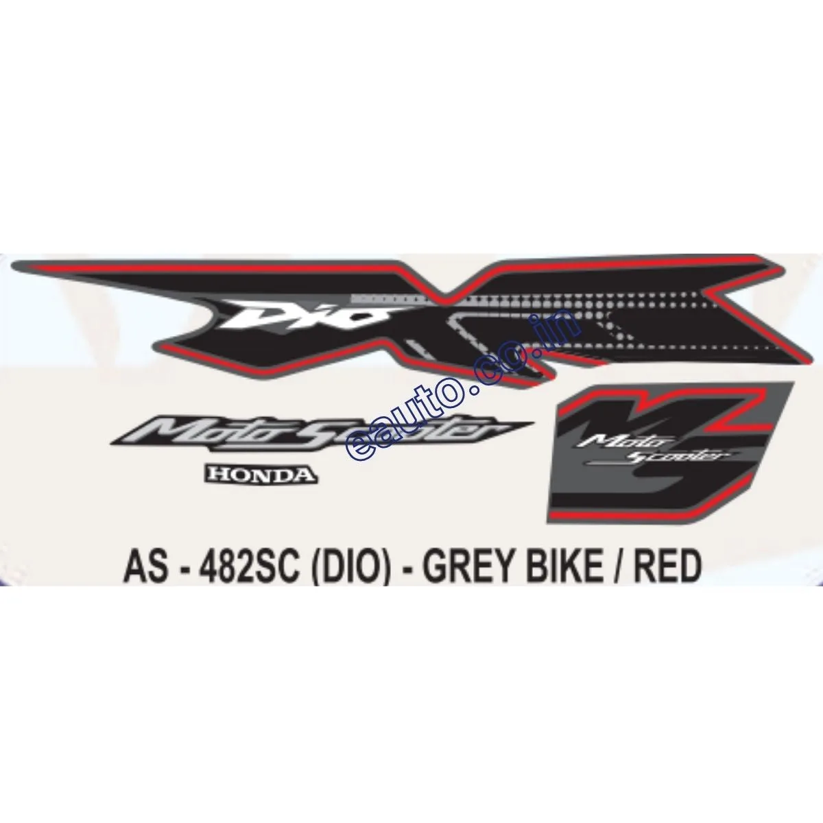 Graphics Sticker Set for Honda Dio | MotoScooter | Grey Vehicle | Red Sticker | Both Sides