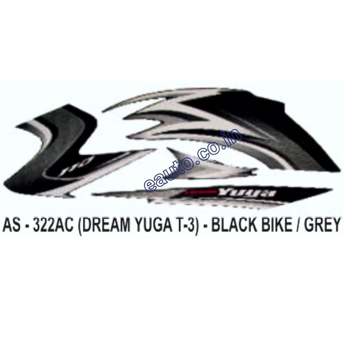 Graphics Sticker Set for Honda Dream Yuga | Type 3 | Black Vehicle | Grey Sticker | Both Sides