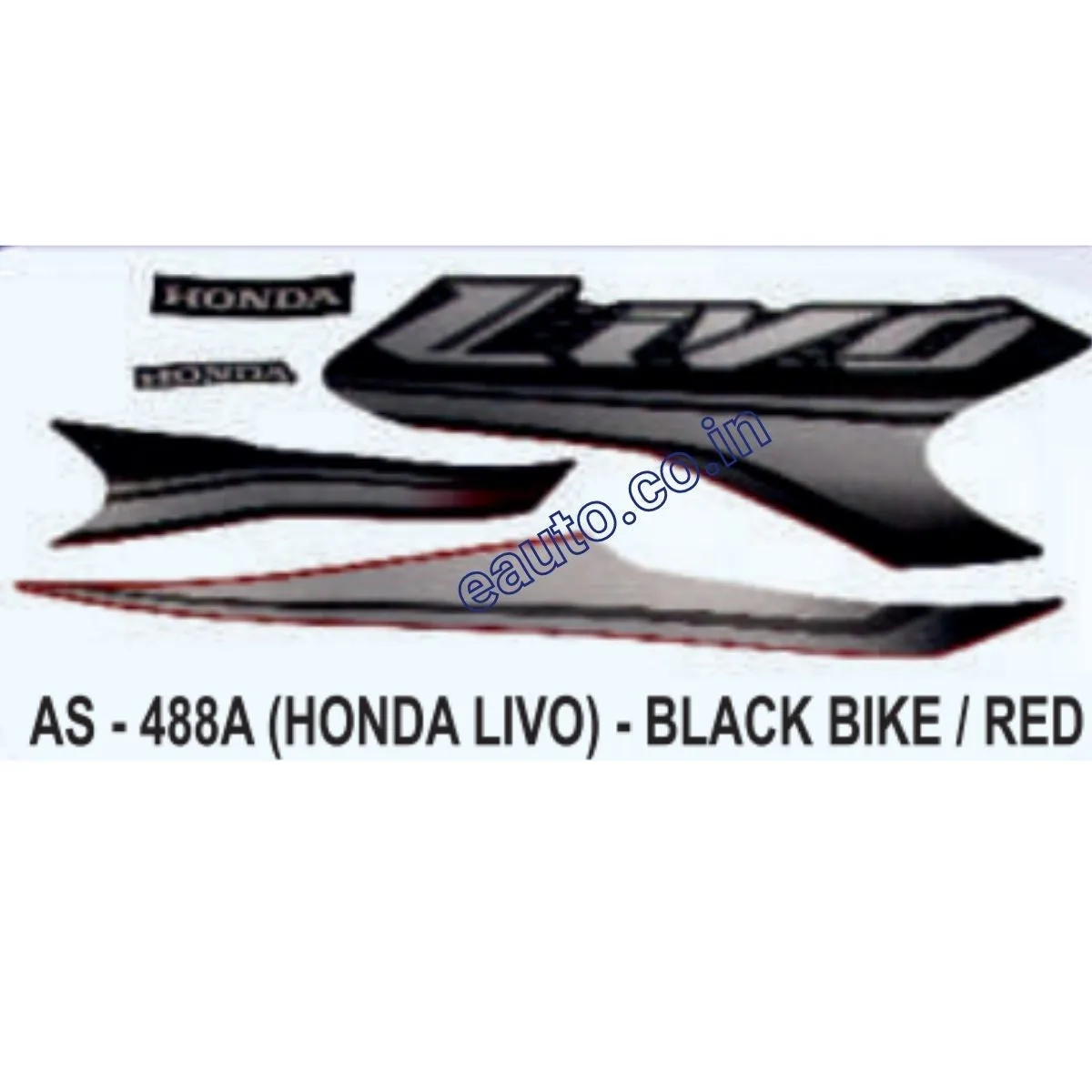 Graphics Sticker Set for Honda Livo | Black Vehicle | Red Sticker | Both Sides