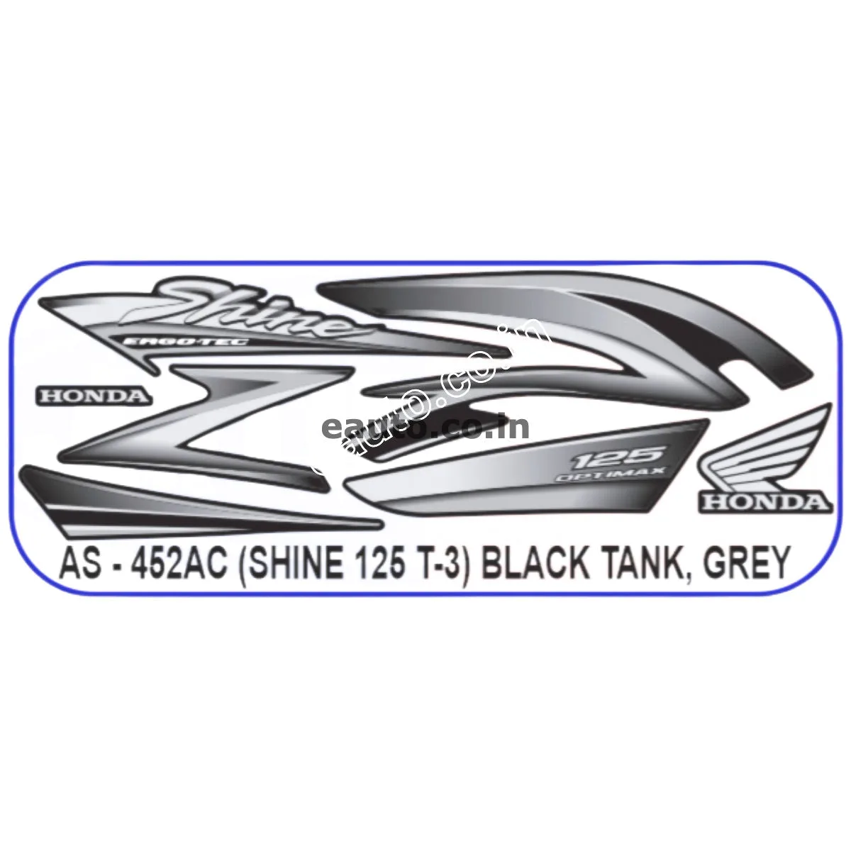 Graphics Sticker Set for Honda Shine 125 | Type 3 | Black Tank | Grey Sticker | Both Sides