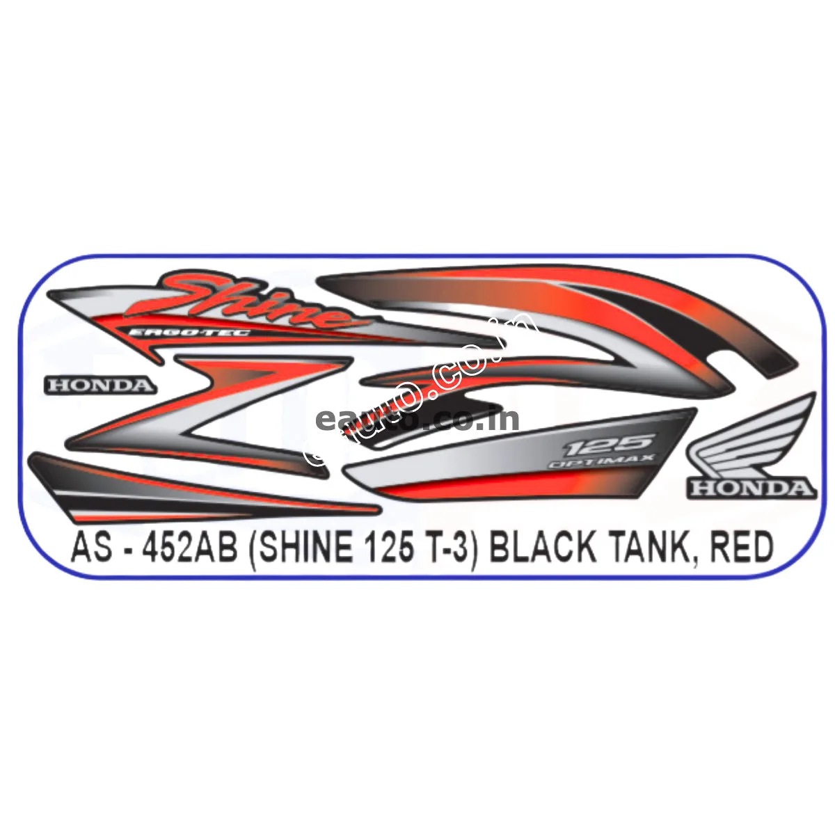 Graphics Sticker Set for Honda Shine 125 | Type 3 | Black Tank | Red Sticker | Both Sides