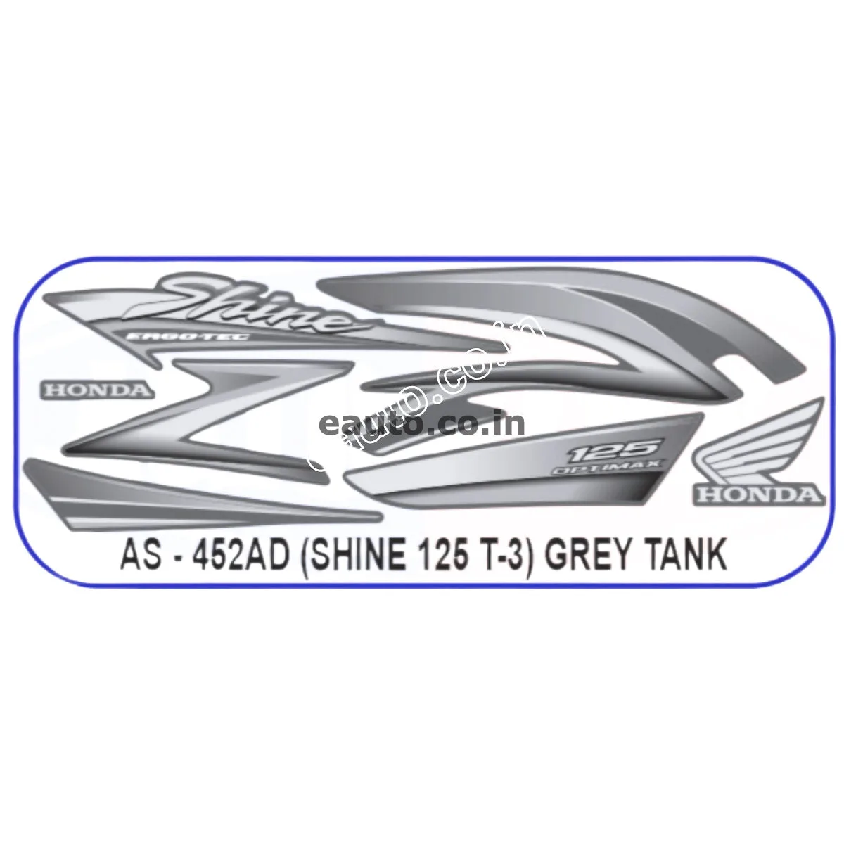 Graphics Sticker Set for Honda Shine 125 | Type 3 | Grey Tank Sticker | Both Sides