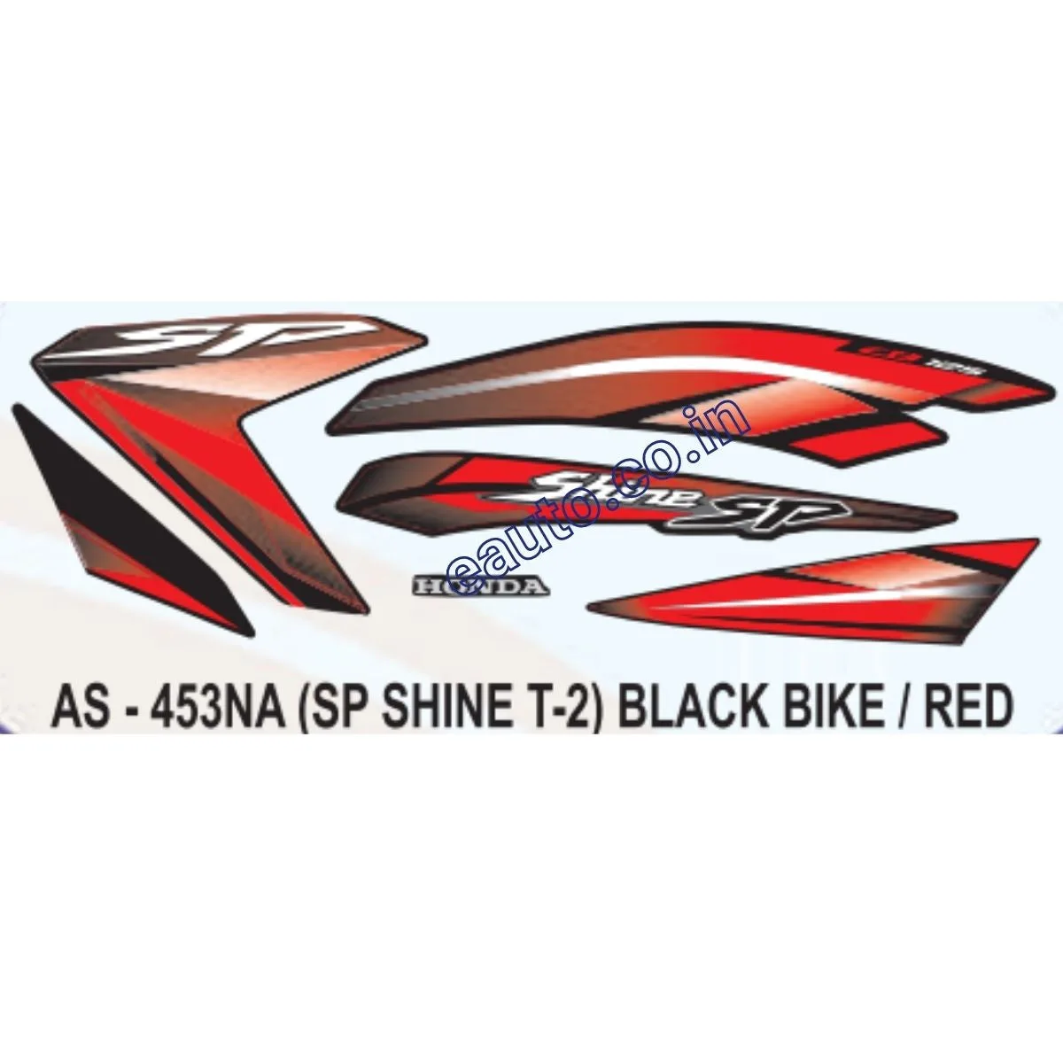 Graphics Sticker Set for Honda SP Shine | Type 2 | Black Vehicle | Red Sticker | Both Sides