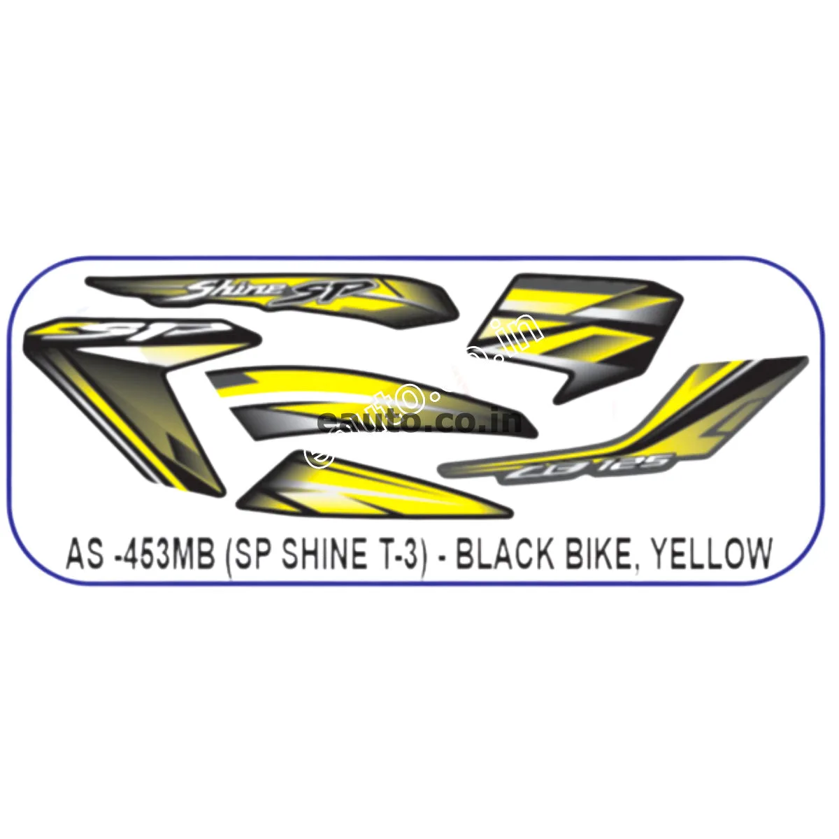 Graphics Sticker Set for Honda SP Shine | Type 3 | Black Vehicle | Yellow Sticker | Both Sides