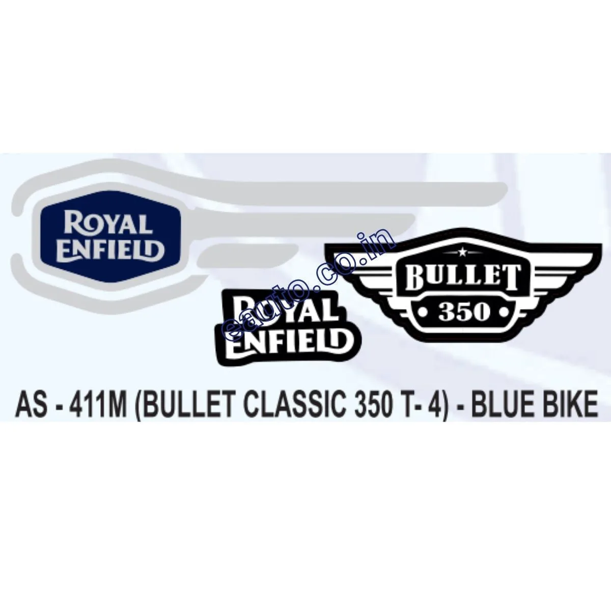 Graphics Sticker Set for Royal Enfield Bullet Classic 350 | Type 4 | Blue Vehicle | Both Sides