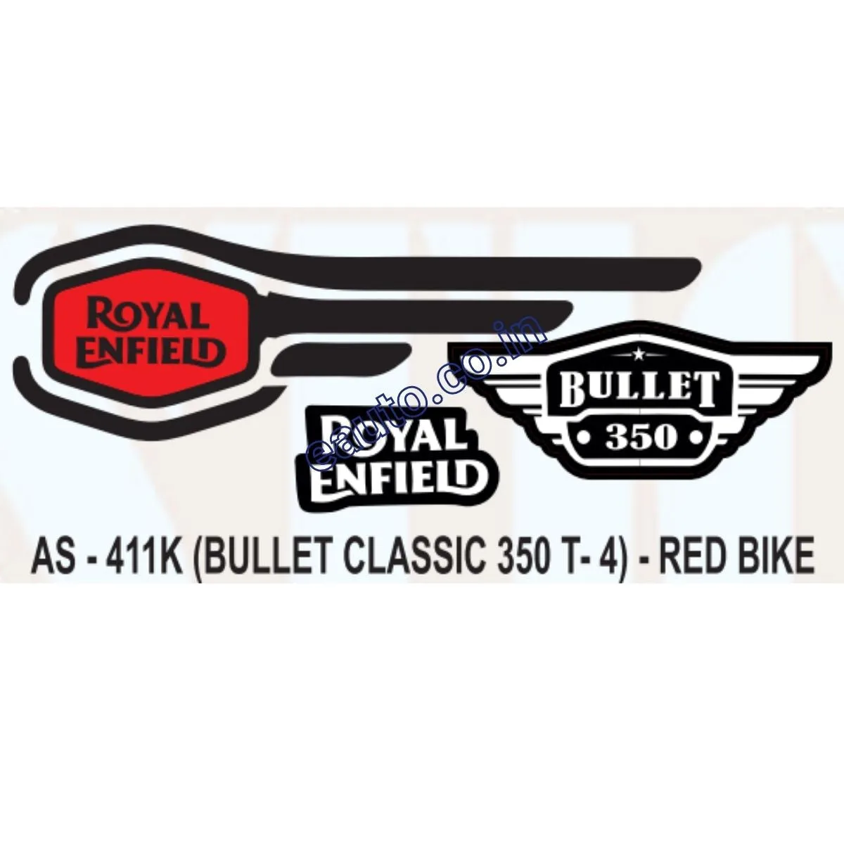 Graphics Sticker Set for Royal Enfield Bullet Classic 350 | Type 4 | Red Vehicle | Both Sides