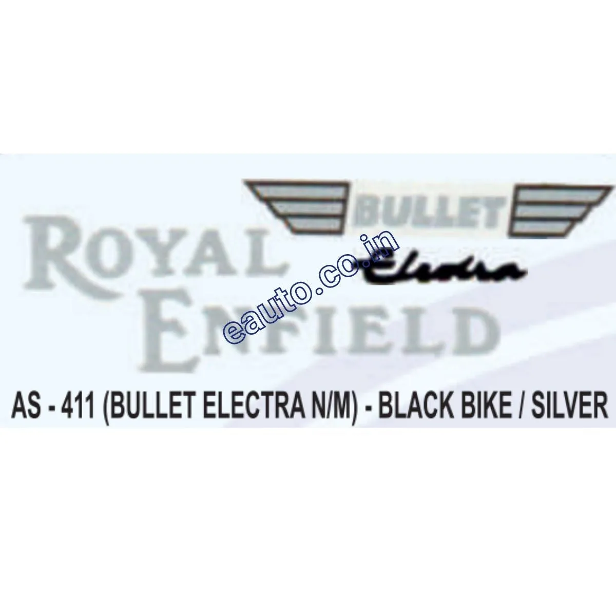 Graphics Sticker Set for Royal Enfield Bullet Electra | New Model | Black Vehicle | Silver Sticker | Both Sides