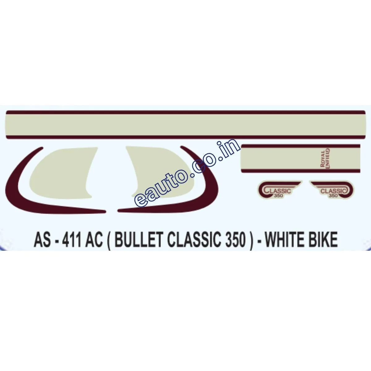 Graphics Sticker Set for Royal Enfiled Bullet Classic 350 | White Vehicle | Both Sides