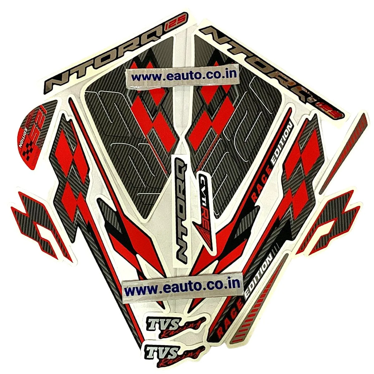 Graphics Sticker Set for TVS NTORQ 125 | Race Edition | Black & Red | Vinyl Decal Set | Both Sides