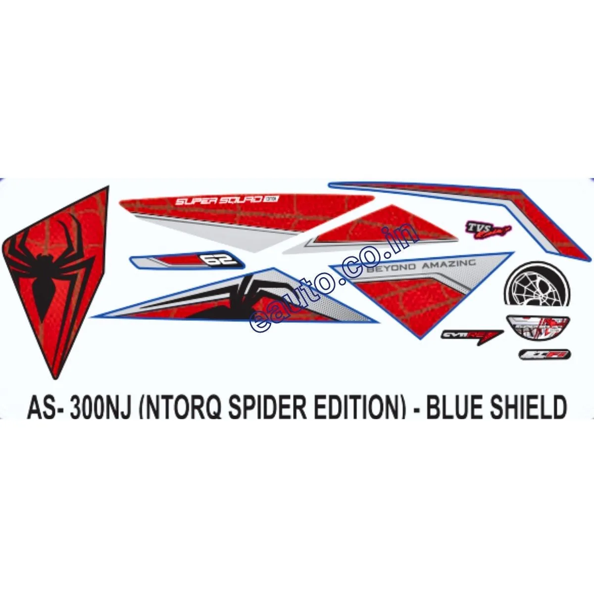 Graphics Sticker Set for TVS NTORQ 125 | Spider Edition | Blue Vehicle | Blue Shield Sticker | Both Sides